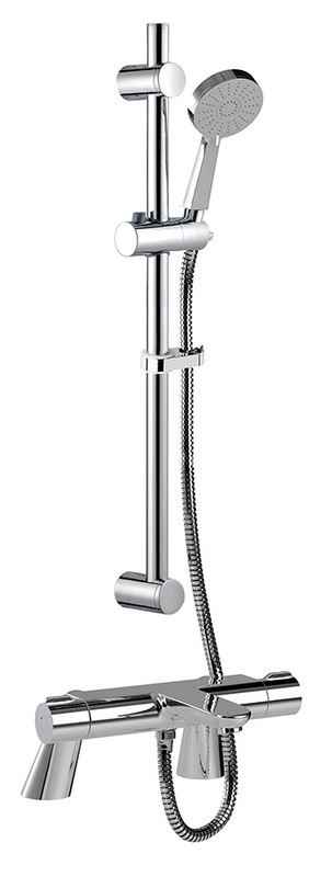 Puro Safe Touch Thermostatic Bath Shower Mixer with Deck Mounting Legs, flexible slide rail kit and eco air handset