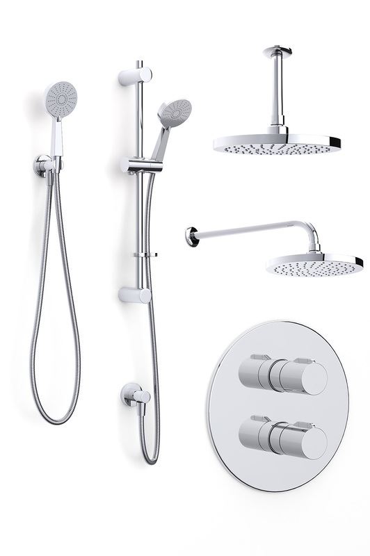 Puro concealed thermostatic shower with ceiling arm and soaker