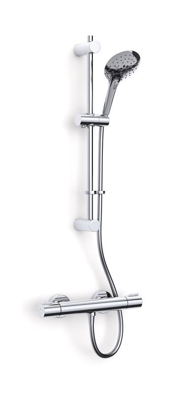 Puro Deluxe Thermosstatic Safe touch bar shower with flexible slide raile kit, push button handset and smooth hose