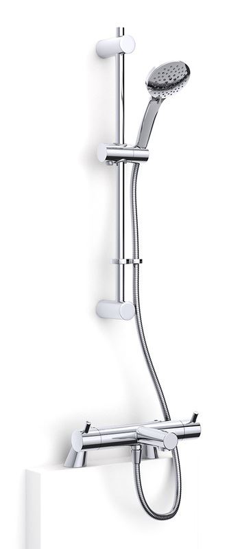 Kiko thermostatic Bath Shower mixer with deck mounting legs, flexible slide rail kit and 5 function handset