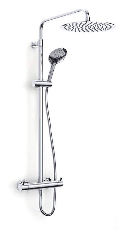 Kiko Deluxe Thermostatic shower with telescopic riser, large stainless steel overhead soaker, push button handset and smooth hose