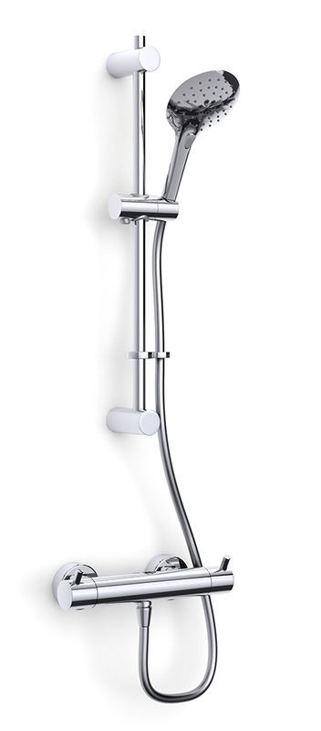 Kiko Deluxe thermostatic shower with flexible slide rail kit, push button handset and smooth hose