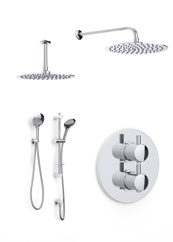 Kiko Deluxe concealed thermostatic shower with flexible slide rail kit, push button handset and wall elbow