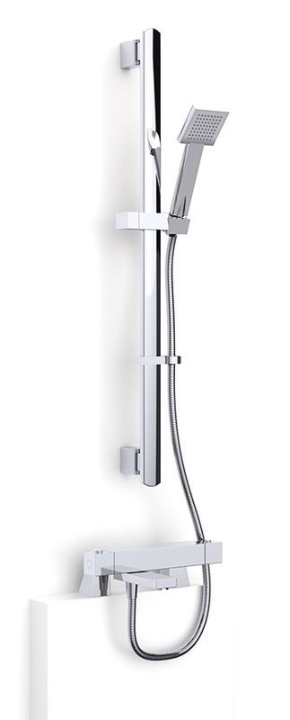Nulo thermostatic bath shower mixer with deck mounting legs and flexible slider rail kit