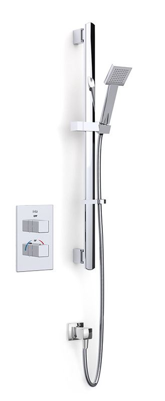 Nulo concealed thermostatic shower with flexible slide rail kit, handset and wall elbow