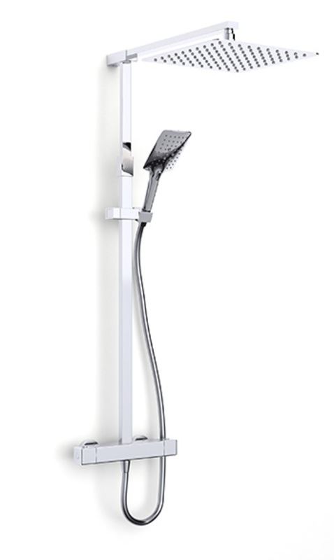 Nulo Deluxe safe touch thermostaic shower with adjustable riser large stainless steel saoker, push button handset and smooth hose