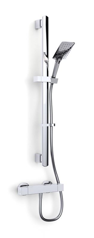 Nulo Deluxe safe touch thermostatic shower with flexible slide rail kit, smooth hose and push button handset