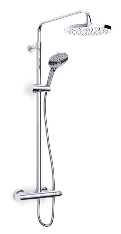 Enzo safe touch thermostatic bar shower with adjustabke riser, overhead soaker and oush button handset