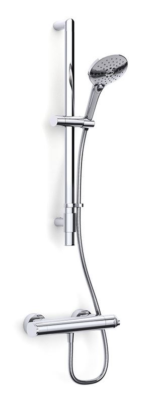 Enzo safe touch thermostatic bar shower with adjustablke flexible slide rial kit and push button handset
