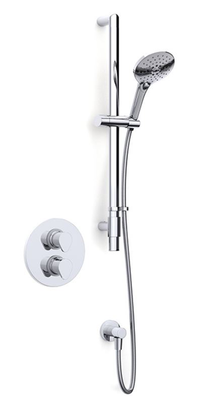 Enzo concealed thermostatic shower with flexible slide rail kit, push button handset and wall elbow