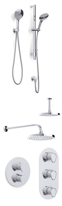 Enzo concealed dual outlet thermostatic shower with overhead arm, soaker, rinse station and push button handset