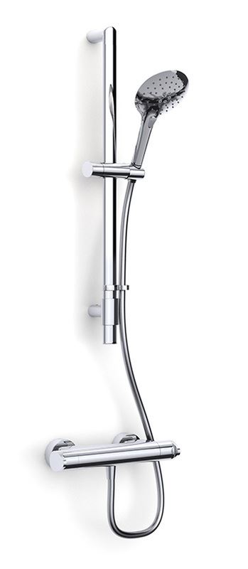 Enzo deluxe safe touch thermostatic bar shower with adjustablke flexible slide rial kit, smooth hose and push button handset