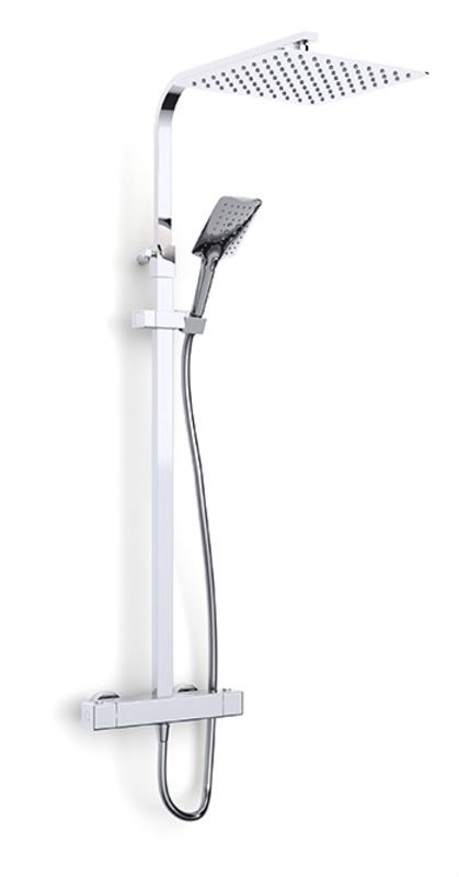 Mio safe touch thermostatic bar shower with adjsutable riser, overhead soaker and handset