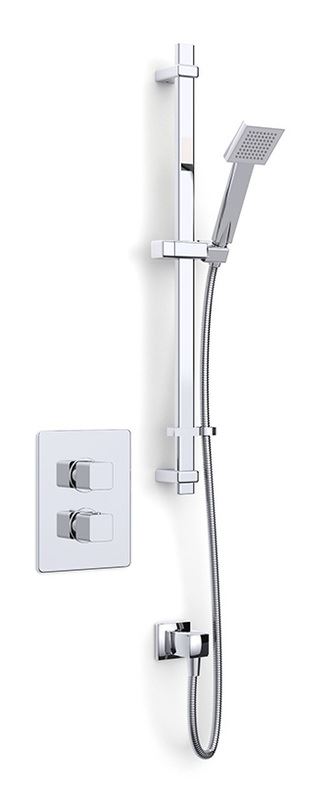 Mio concealed thermostatic shower with adjustable flexible slide rail kit, handset and wall elbow