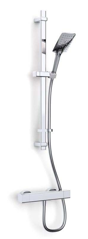 Mio Deluxe safe touch thermostatic shower with flexible slide rail kit, smooth hose and push button handset
