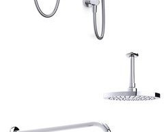 Enzo concealed dual outlet thermostatic shower with ceiling arm, soaker, flexible slide rail kit, push button handset and wall elbow