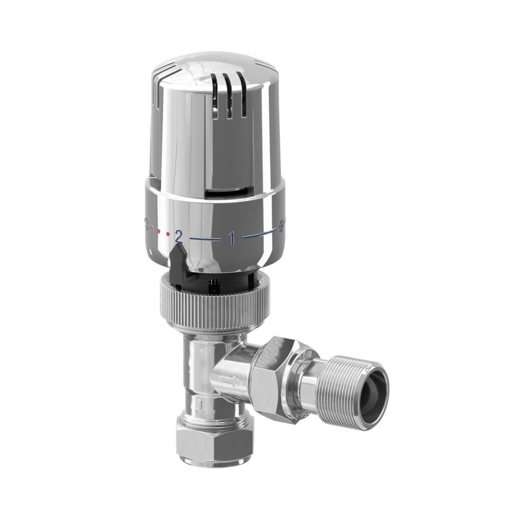 Angled 15mm Chrome TRV Valve & Thermostatic Head
